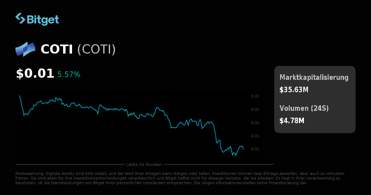 COTI Kurs USD, COTI Kurs Live Charts, Marktkapitalisierung & Nachrichten
