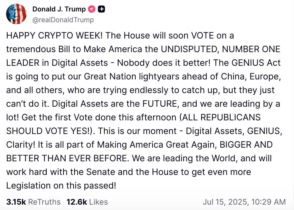 First crypto bill vote fails to get 100% Republican support despite Trump’s call image 0