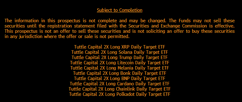 Tuttle Capital beantragt zehn neue Krypto-ETFs – auch für den TRUMP-Memecoin