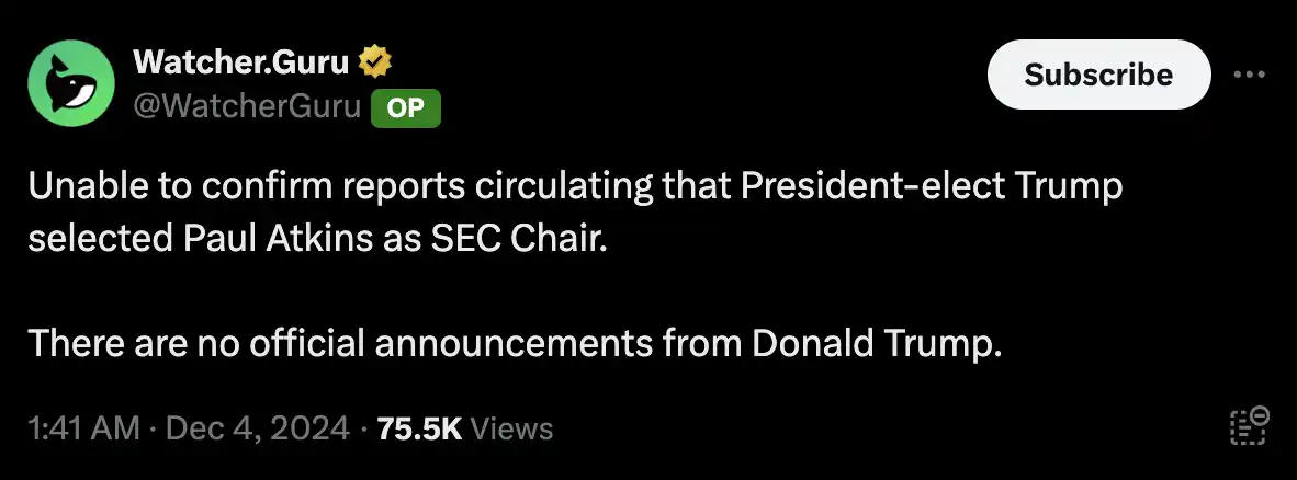 Trump Appoints Most Pro-Crypto SEC Chairman in History, Concept Token Sees 50% Intraday Volatility image 5