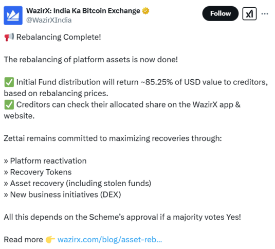 WazirX Rebalancing Done, But Will Creditors Recover Fully? image 1