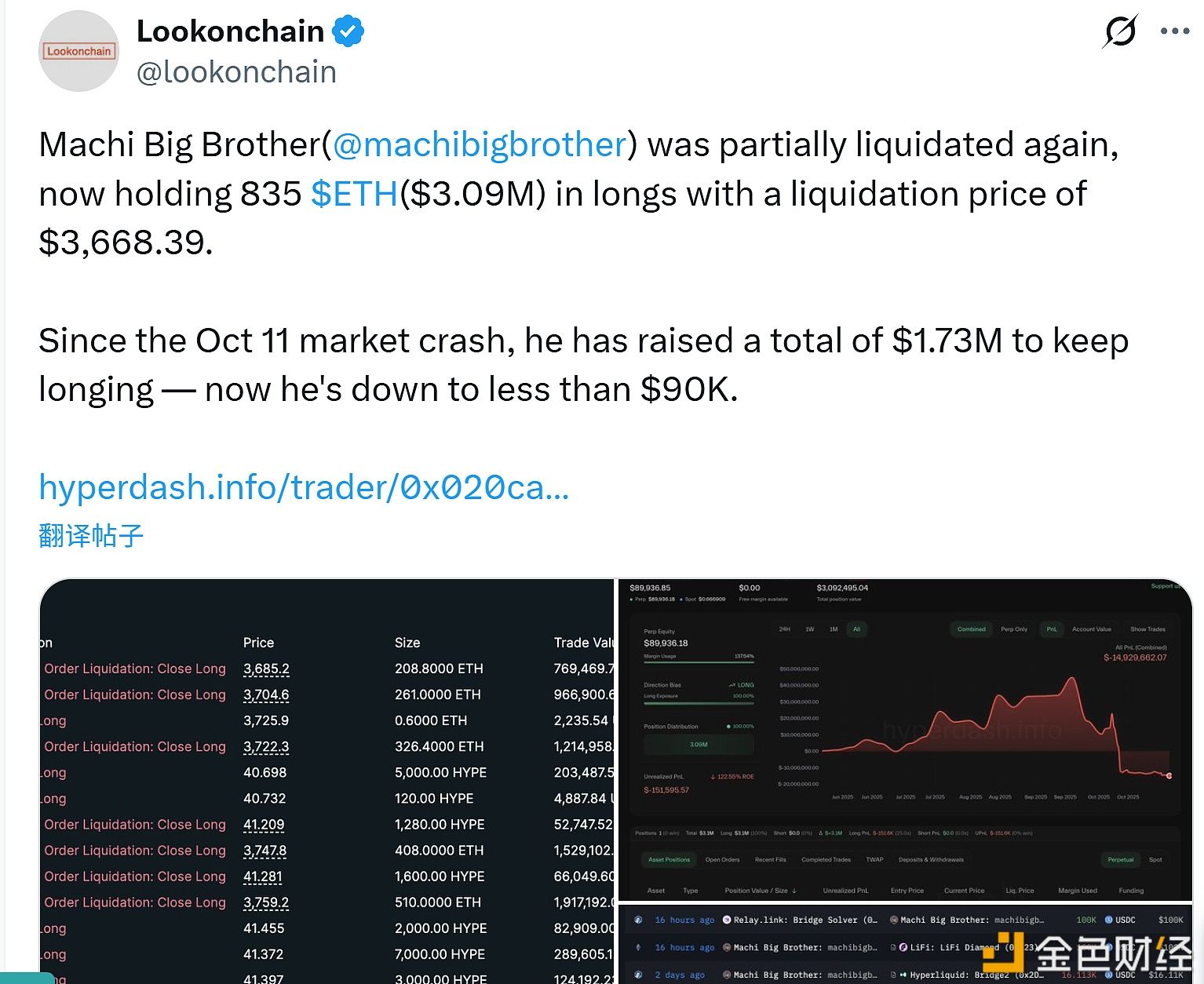 Huang Licheng raises $1.73 million to maintain ETH long positions, now less than $90,000 remains