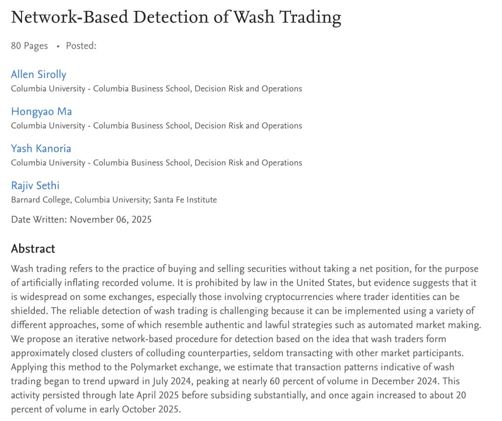 Les chercheurs de Columbia accusent Polymarket de manipuler ses volumes image 1