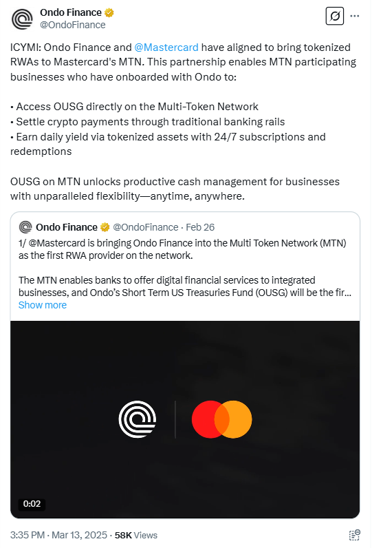 Ondo Finance Bergabung dengan MTN Mastercard untuk Memperluas Akses Aset Tokenisasi image 0