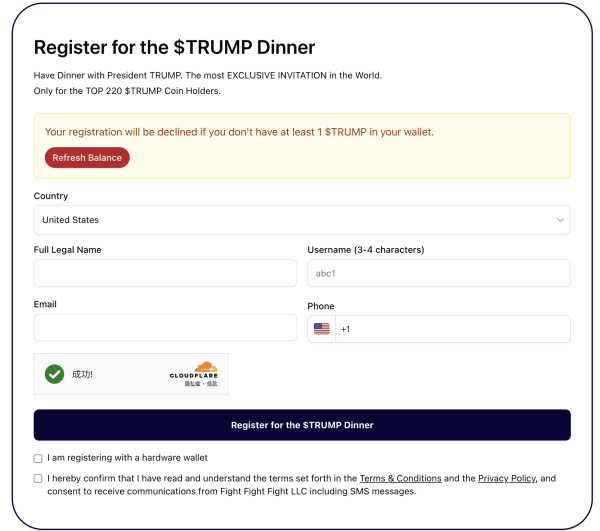 TRUMP 川普幣持有者獨享晚宴機會！前 220 名將受邀與川普共進晚餐 image 1