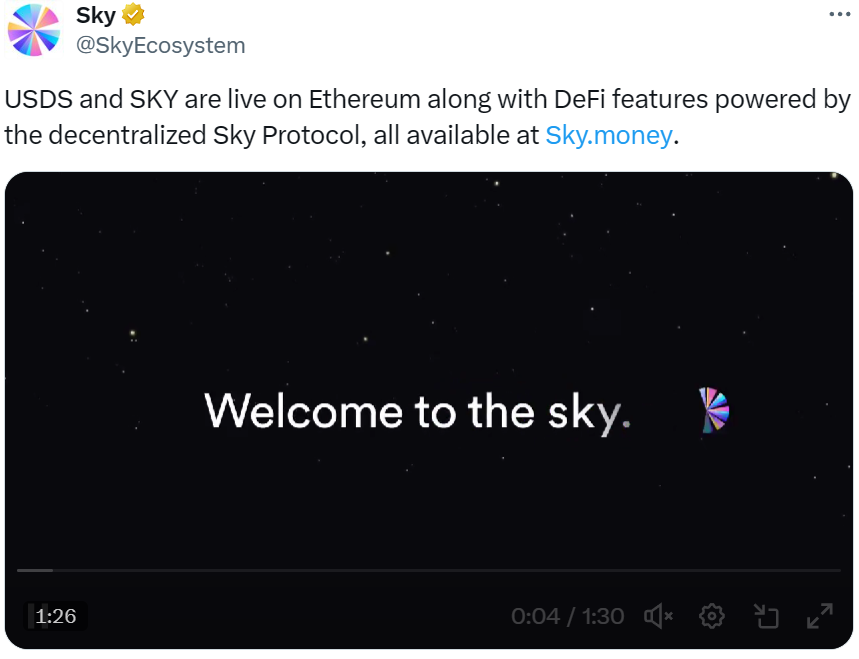 Web3 早报:USDS 和 SKY 已在以太坊上线、可编程隐私网络 Aleo 主网现已上线、模块化区块链开发公司 Hemi Labs 完成 1500 万美元融资,Breyer Capital 和 Binance Labs 等领投 image 0