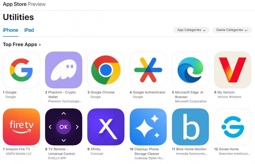 Phantom занимает второе место в категории утилит Apple в App Store США image 0