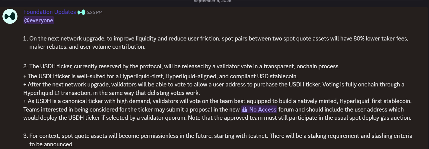 Hyperliquid to cut fees and put USDH stablecoin up for validator vote image 0