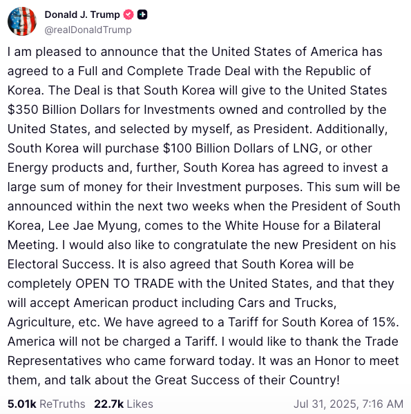 Trump Closes Korea Tariff Deal at 15% image 0