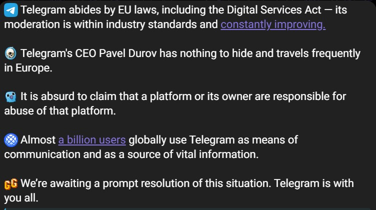 Telegram issues statement on Durov’s arrest while French authorities refuse to cooperate image 0