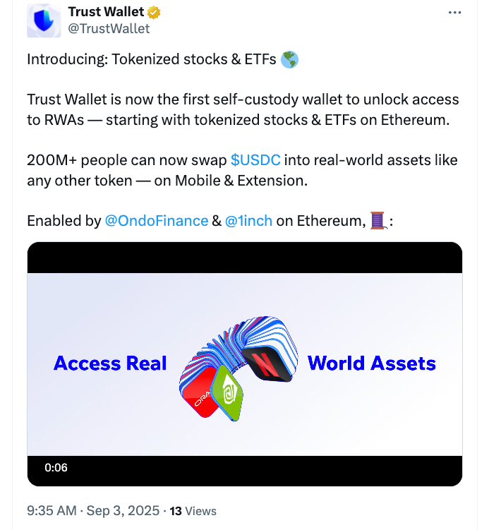 Trust Wallet Integrasikan Saham dan Tokenized ETF ke dalam Wallet Kripto