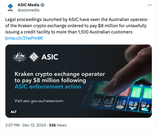 Австралия оштрафовала оператора Kraken на $5 млн за нарушение нормативных требований image 0