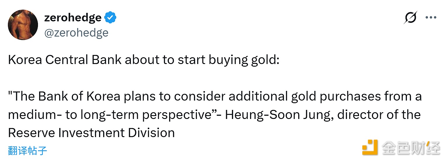南韓央行即將開始購買黃金