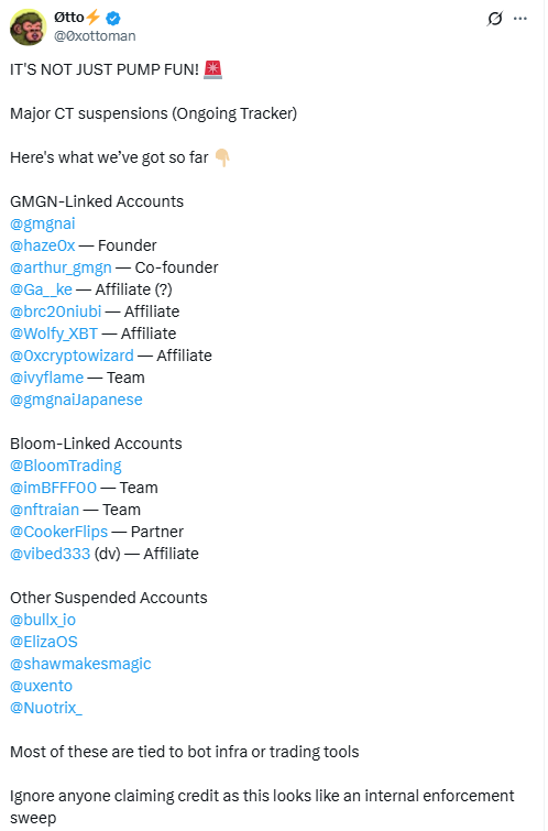 X Suspends Pump.fun, Alon Cohen, and 20+ Crypto Accounts in Sudden Sweep image 3