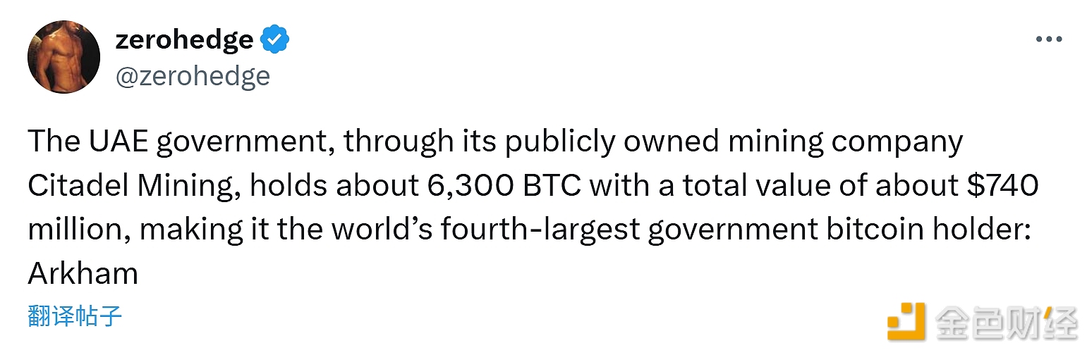 Die Regierung der Vereinigten Arabischen Emirate hält etwa 6.300 Bitcoin über ihr staatliches Bergbauunternehmen Citadel Mining.