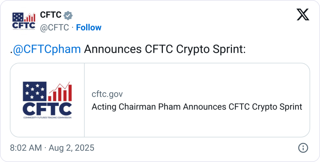 CFTC starts ‘crypto sprint’ with SEC following White House plans image 0