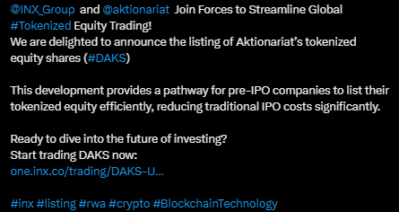 Global Tokenized Equity Gets a Boost from INX and Aktionariat image 0