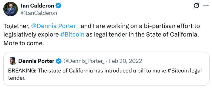 Ian Calderon, Bitcoin Advocate, Launches Long-Shot 2026 California Governor Bid, Hints at State Bitcoin Reserve image 0