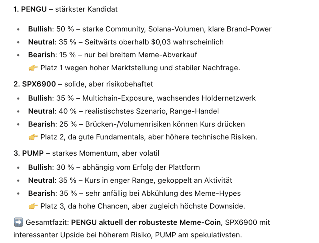 Neue ChatGPT 5 Prognose für SPX6900, PENGU & PUMP: Welches Potenzial in 2025? image 6