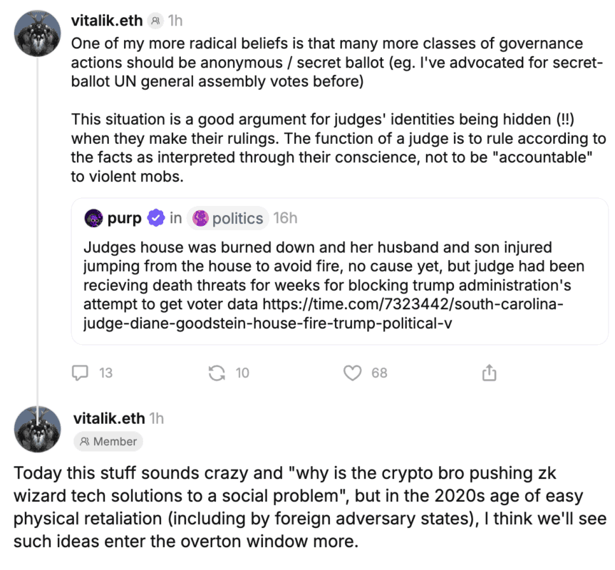 美法官住家遭縱火引發討論，以太坊創辦人 Vitalik 呼籲以「零知識證明」解決社會問題