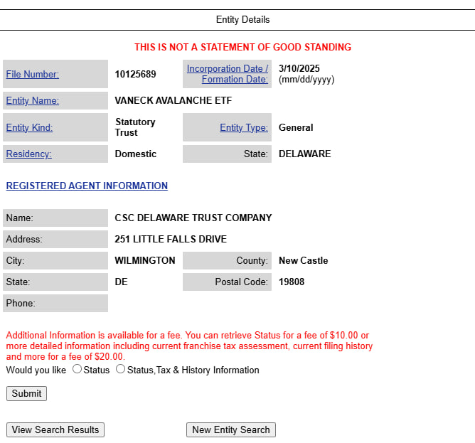 VanEck đăng ký quỹ ETF cho Avalanche (AVAX) tại Delaware image 1