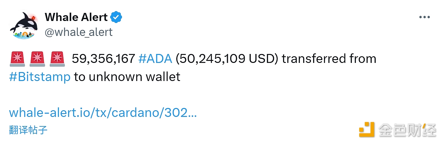 59,356,167 枚 ADA 從交易所轉入未知錢包