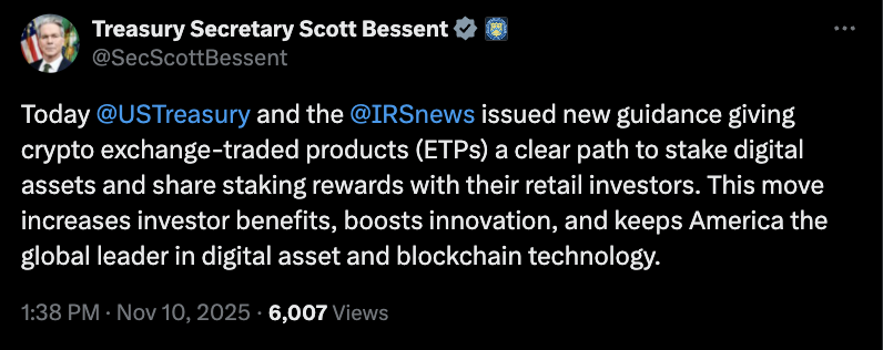 Налоговая служба США уточнила трактовки стейкинга в крипто-ЕTF