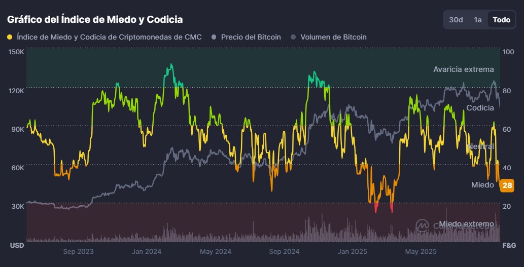 Bitcoin abajo de USD 105.000 dispara el miedo en el mercado