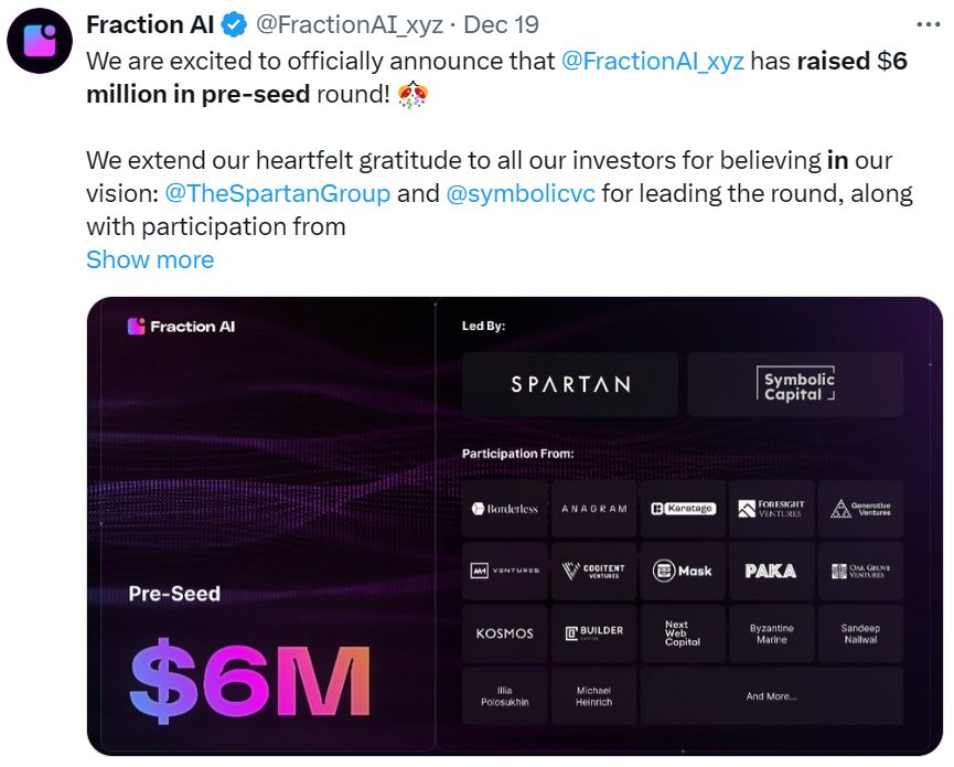 Web3 早报:模块化区块链 Sophon 已上线主网、Swell 宣布再质押链 Swellchain 已上线、加密 AI 创企 Fraction AI 完成 600 万美元 Pre-Seed 轮融资,Spartan Group 和 Symbolic Capital 领投 image 7