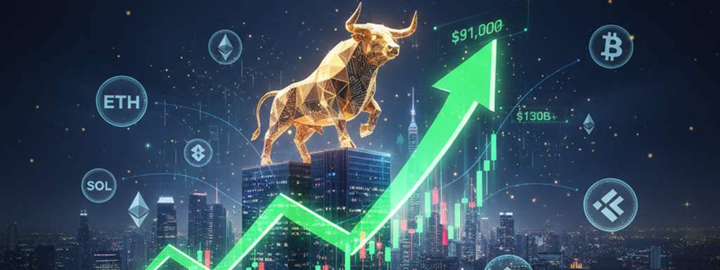 Los mercados de criptomonedas añaden $130 mil millones mientras Bitcoin supera los $91K, los traders atentos al impulso del repunte