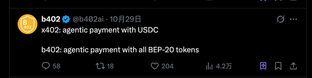 Interpretasi b402: Dari protokol pembayaran AI hingga pasar layanan, ambisi infrastruktur di BNBChain image 2