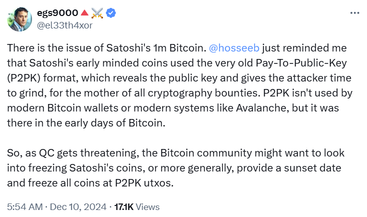 Satoshi's Bitcoin holdings at risk as quantum computing advances, says Ava Labs co-founder image 1