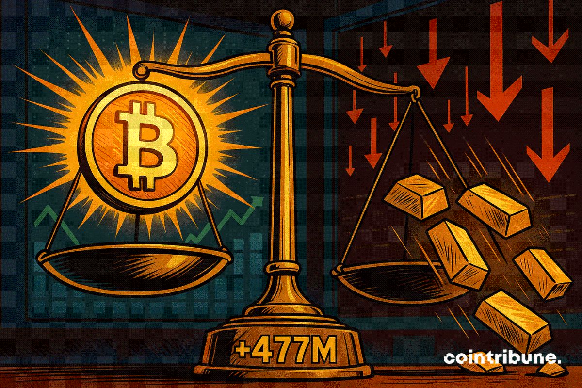 Bitcoin ETFs See $477 Million Inflows as Gold Prices Tumble