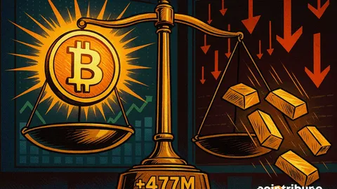 Bitcoin ETF、4億7700万ドルの流入、金価格が急落