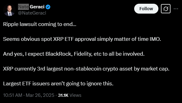 BlackRock and Fidelity Will Join the XRP ETF Race: Nate Geraci
