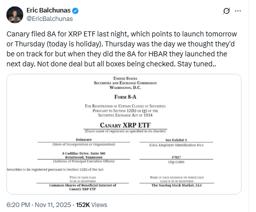 Countdown: First U.S. Spot XRP ETF Nears Launch After Canary Capital SEC Filing image 1