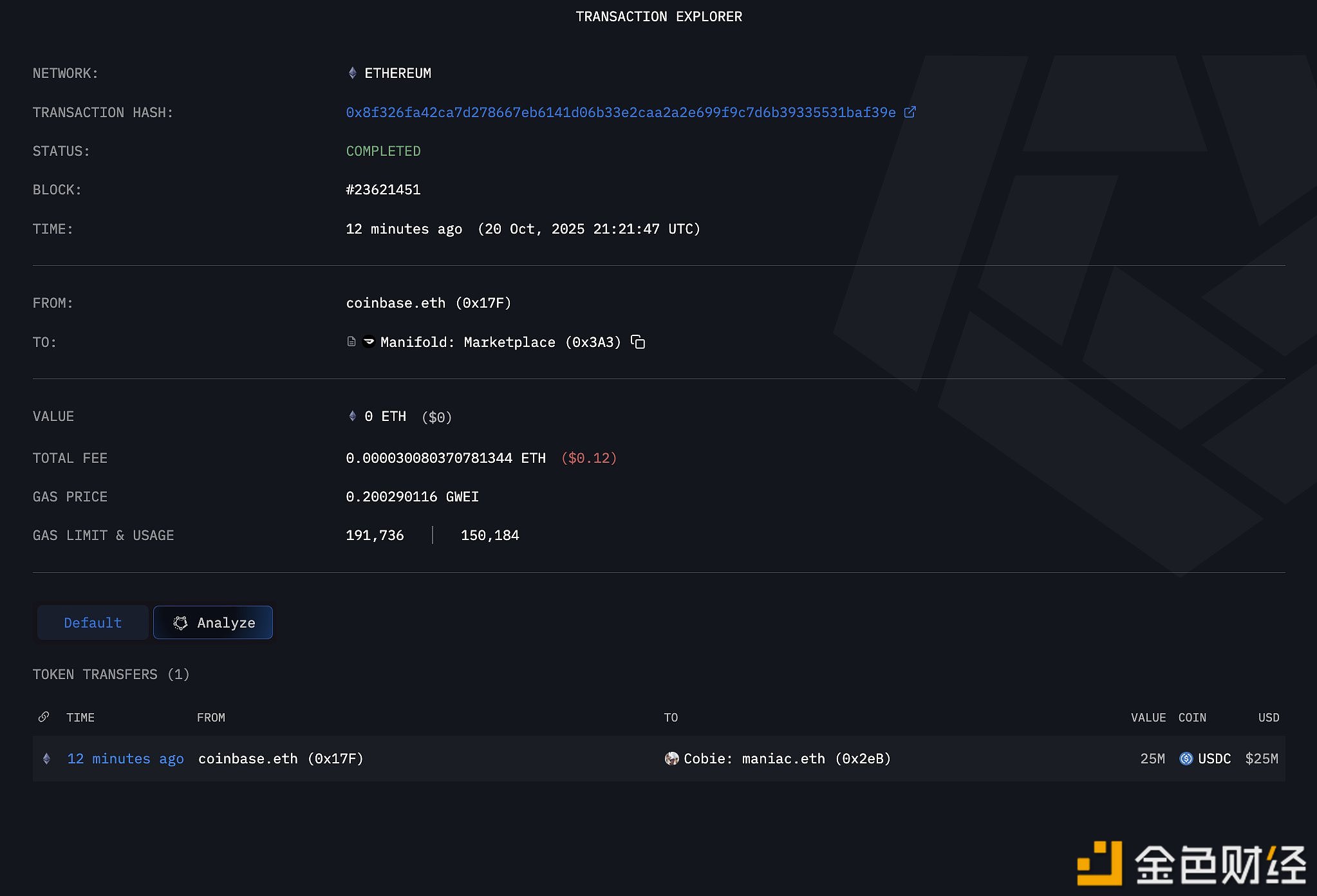 Sebuah bursa .eth membeli UPONLY NFT dari Cobie dengan 25 juta USDC