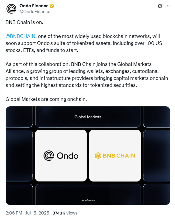 ¿Puede la integración de la cadena BNB con Ondo Finance llevar el precio del BNB a 1.000 $? image 0