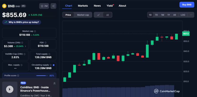 BNB Sube 5.5% y Supera los $850: ¿Qué Dicen los Expertos Sobre su Futuro?