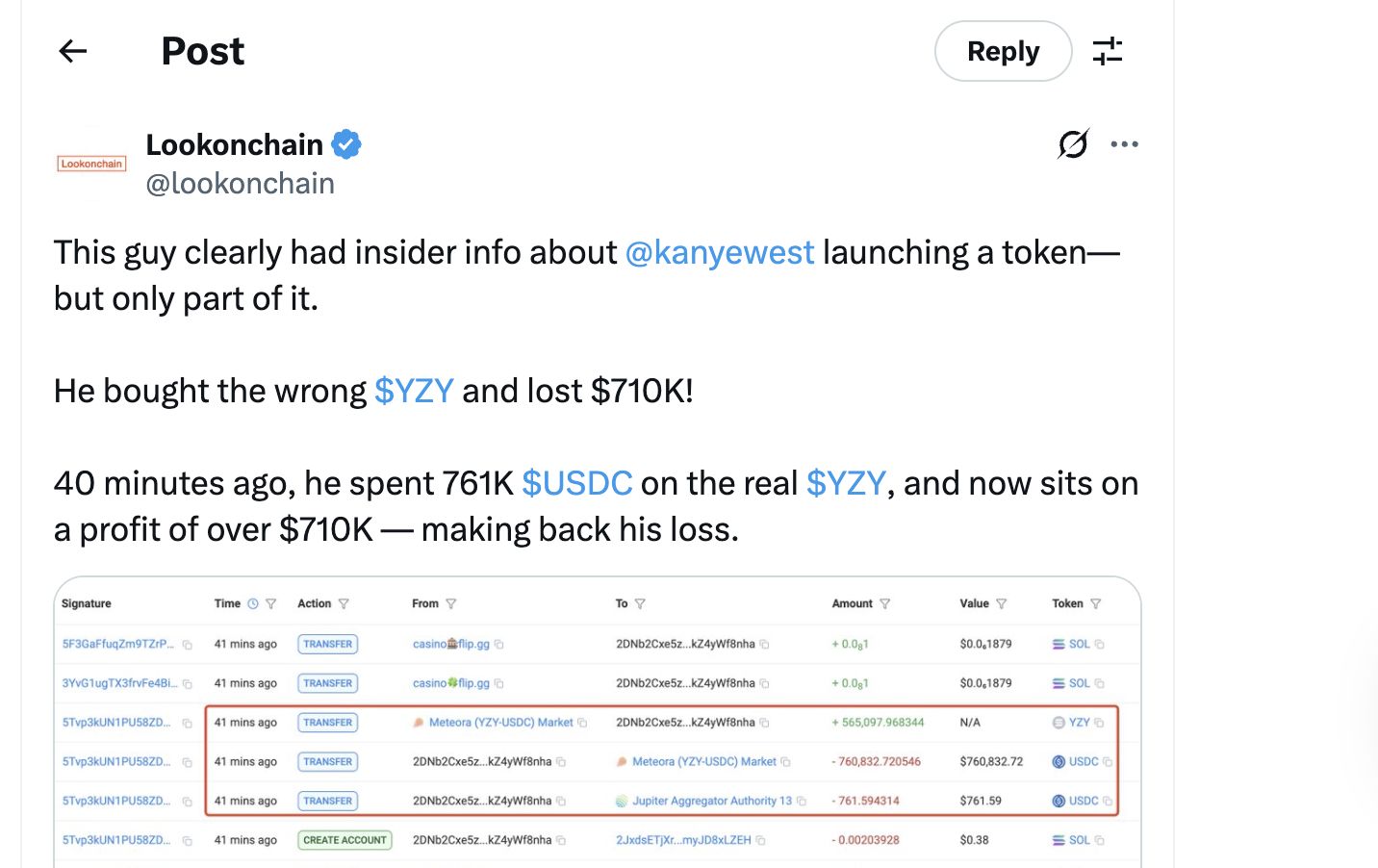 Rote Flaggen wehen, als Insider und Wale 8 Millionen US-Dollar Gewinn aus Kanye Wests YZY Coin-Launch erzielen image 1