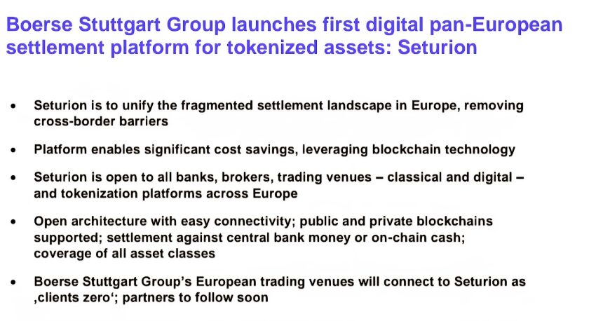 Boerse Stuttgart Unveils Blockchain Settlement Platform Seturion for Tokenized Assets image 0