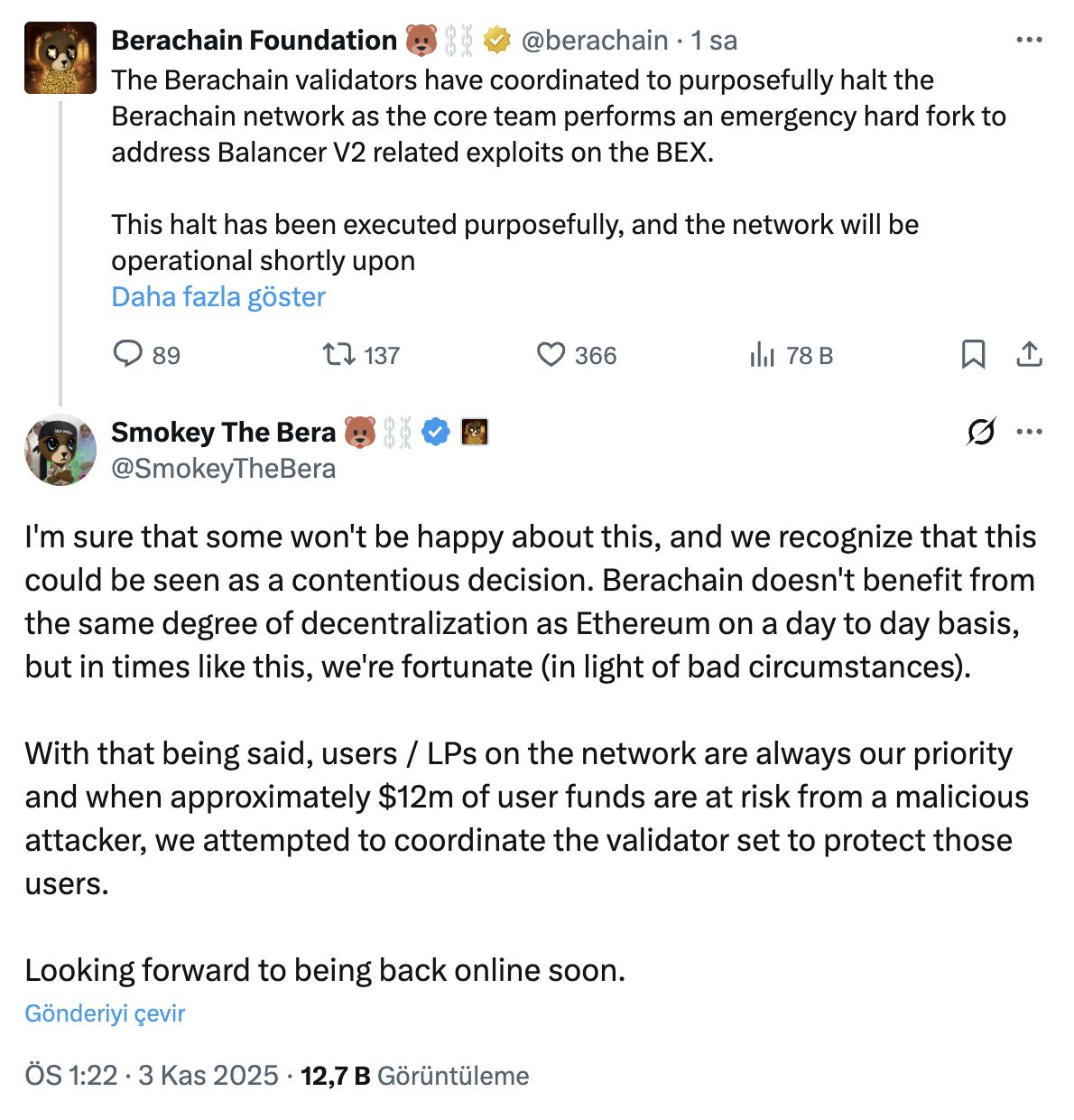 Berachain katta xavfsizlik buzilishidan so‘ng foydalanuvchi mablag‘larini himoya qildi image 3