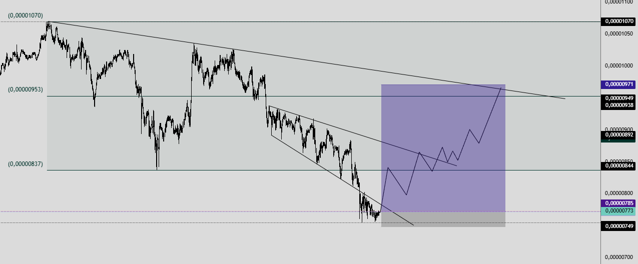 Los gráficos de precios de Shiba Inu apuntan a una caída del 51 por ciento mientras el patrón de cuña intradía sugiere un rebote a corto plazo image 1
