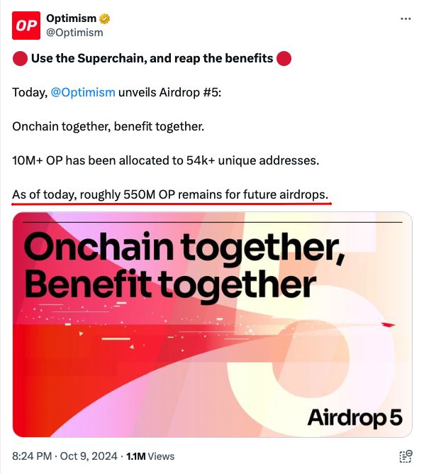 550M $OP 未来空投计划解析及第六次空投的可能条件 image 2