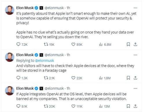 马斯克「碰瓷」WWDC：若在操作系统整合 OpenAI，我的公司将不许使用苹果 image 0