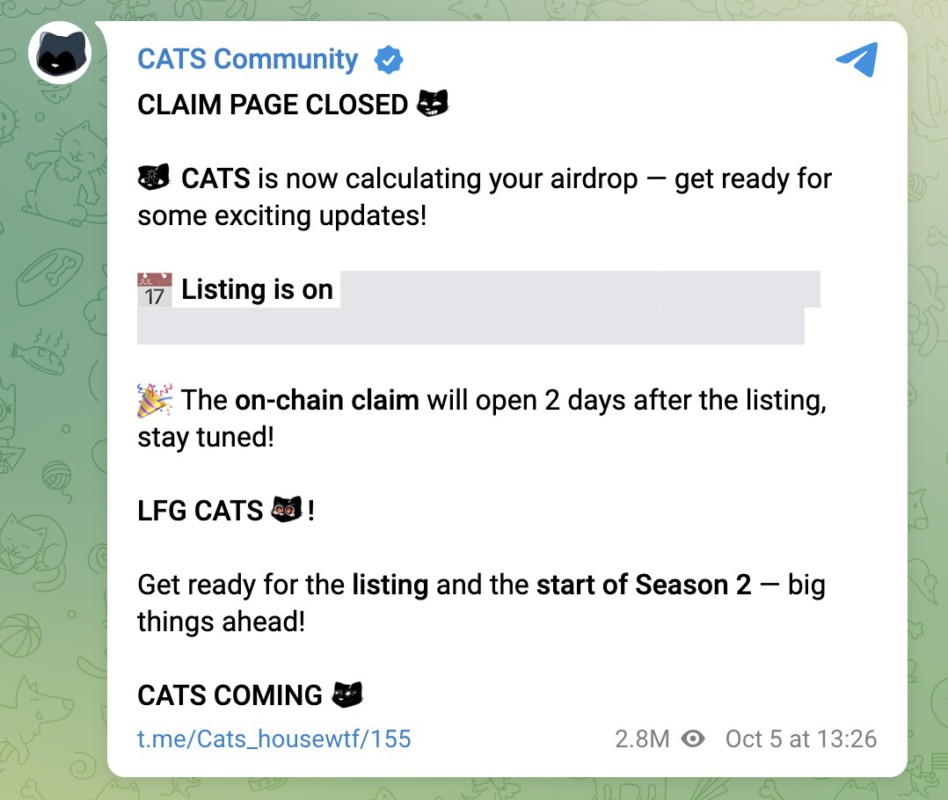 Airdrop CATS Season 2: Siap Listing di Bursa Besar, Ini Detailnya! image 0