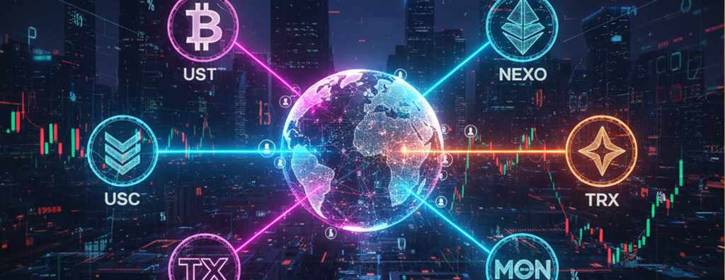 USDT, BTC, NEXO, USDC, TRX y MON Lideran el Ruido Social Cripto