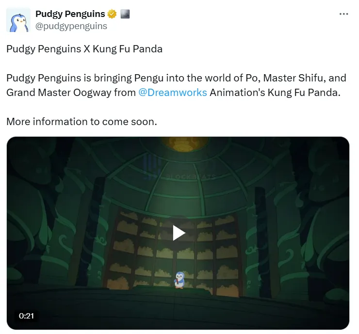 Pudgy Penguins hợp tác với Kung Fu Panda để giới thiệu nhân vật chim cánh cụt béo