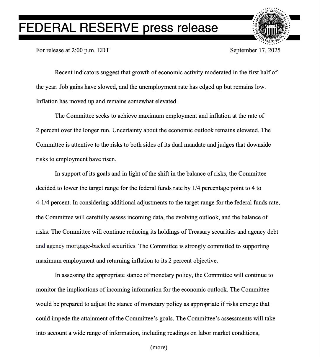 Bitcoin podría beneficiarse de más recortes de la Fed, pero el FOMC sigue dividido sobre el rumbo de las tasas en 2025 image 1