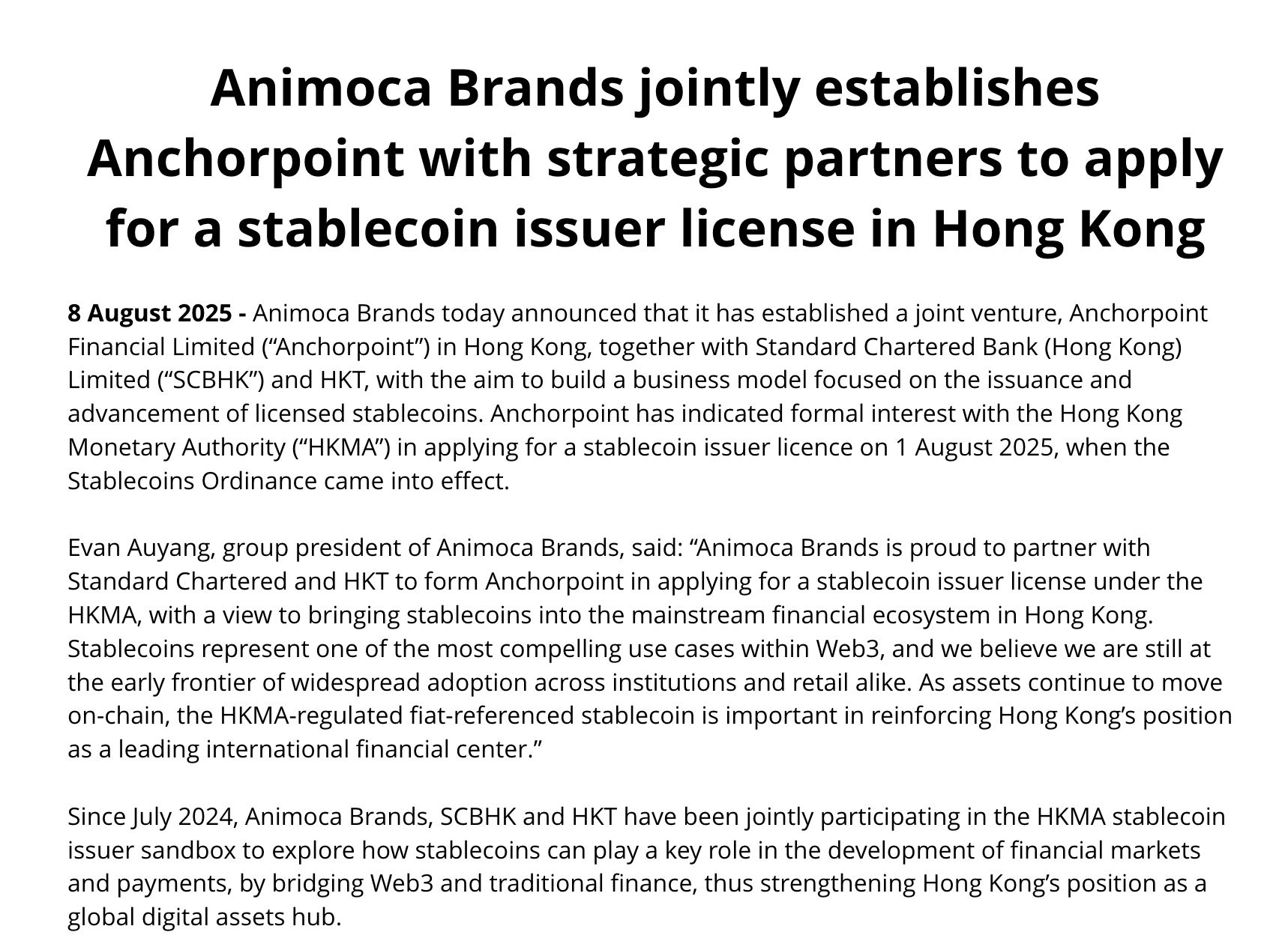 Animoca Brands Takes Bold Step Toward Stablecoin Licensing in Hong Kong image 0